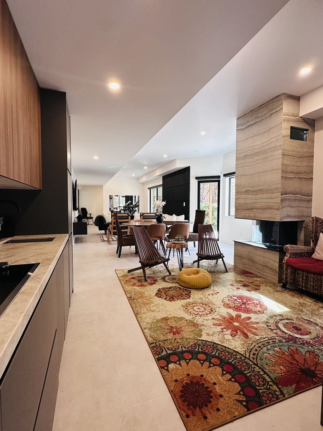 Open living area of the Anända suite, a designer-renovated short-term rental near Barrie